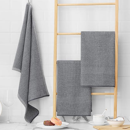 Homaxy Premium Kitchen Towels(18”x 28”, 12 Pack), Large Cotton Kitchen Hand Towels, Flat and Terry Dish Towels, 380 GSM Highly Absorbent Tea Towel Set with Hanging Loop, Grey