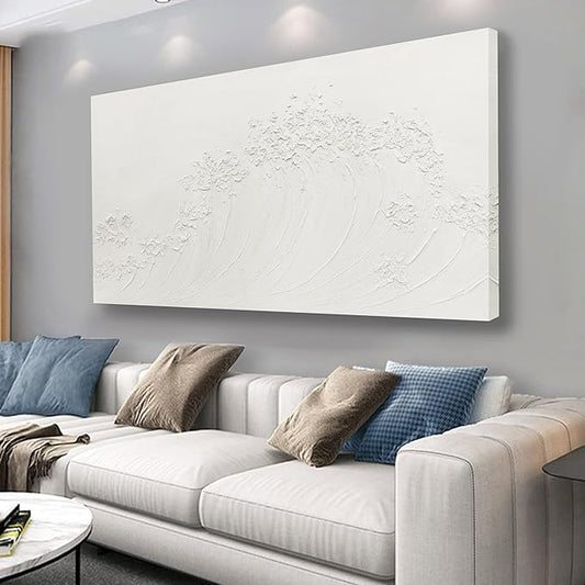 Yuaxker Abstract Wall Art Wave Wall Decor White Canvas Painting Personalized Artwork for Living Room Bedroom Dining Room Office Home Decor 24x48 Inch