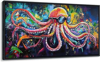 JEAWA Abstract Graffiti Wall Art, Large Framed Funny Octopus Street Cool Pop Art Texture Canvas Paintings for Living Room Bedroom kitchen Home Wall Decor and Gifts for Men 29x58 IN