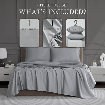 Linen Closet Luxury Cotton 1200 Thread Count Hotel Luxury 4-Piece Sheet Set, Full, Light Gray