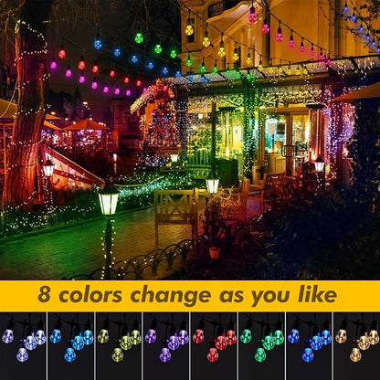 35FT Solar String Lights Outdoor Dimmable RGB Color Changing - Shatterproof LED Bulbs, Waterproof Remote Control Patio Lights for Garden, Yard