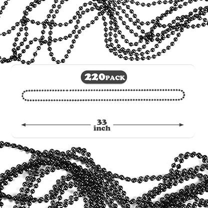 220 PCS Black Bead Necklace, 33 Inch Mardi Gras Christmas Beads, Bulk Metallic Party Beads for Mardi Gras Parade, St Patricks Day, Wedding, Birthday, Pirate Party, Carnival Party Favors
