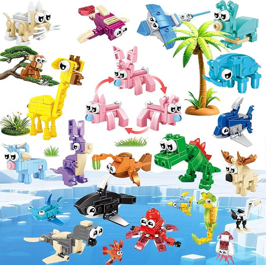 24 Pack Party Favors for Kids, Mini Animal Building Blocks Set, Classroom Gifts for Students, STEM Toys for Boys,Easter Basket Stuffers, Birthday Gifts