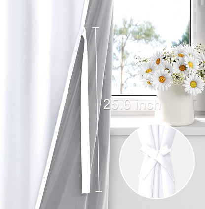 XWZO White 100% Blackout Curtains - Heat and Full Light Blocking Drapes with Black Liner for Bedroom/Laundry Room, Grommet Top Window Panels with Tiebacks, White, W52 x L72, Set of 2