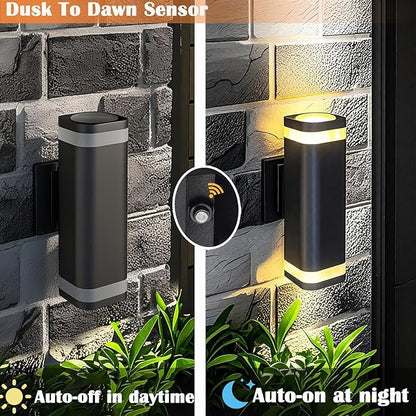 LED Outdoor Wall Sconce, Dusk to Dawn Outdoor Lighting Fixture, Modern Up Down Porch Lights ETL Listed, Aluminum Exterior Wall Lights for Garage Door,House,Patio 2 Pack