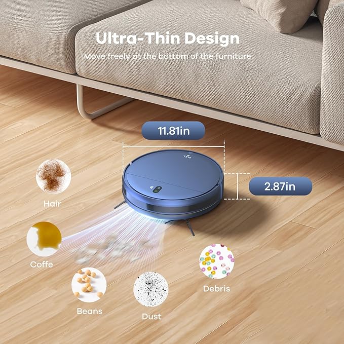 ZCWA Robot Vacuum and Mop Combo,2.4GHz WiFi Link Vacuum Robot,4 Cleaning Mode Robotic Vacuums Cleaner,APP/Remote Aspiradora Robot,Self-Charging Robot Vacuum for Pet Hair,Stains,Carpets,Corner