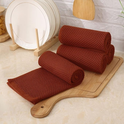 Kitinjoy 100% Cotton Waffle Weave Kitchen Towels, 4-Pack Super Soft and Absorbent Dish Towels for Drying Dishes, Kitchen Hand Towels, 13 in x 28 in, Rust