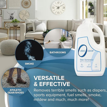 Zero Odor - Multi-Purpose Strong Odor Eliminator for Home, Office, Car, Bathroom, Hotel, Room Deodorizer, and Odor Neutralizer 64oz Refill, 2-Pack