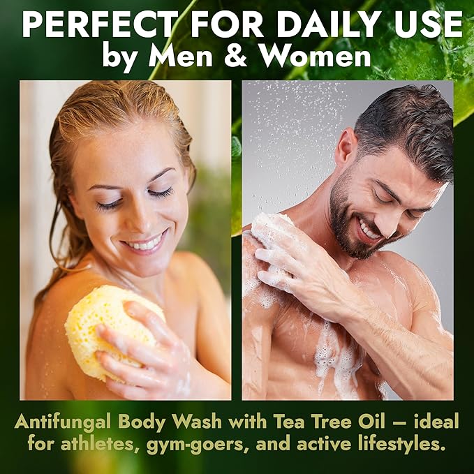 Antifungal Body Wash with Tea Tree Oil | Antibacterial Soap for Back Acne, Eczema & Jock Itch,Treats Ringworm | Antibacterial Body Soap For Men And Women (1% Tolnaftate Medicated Body Wash) 16.9 oz