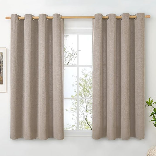 BGment Taupe Linen Curtains 54 Inch Length 2 Panels Set for Bedroom, Short Window Drapes Light Filtering Semi Sheer Thick Curtain No See Through for Living Room, Each 52 Inch Wide