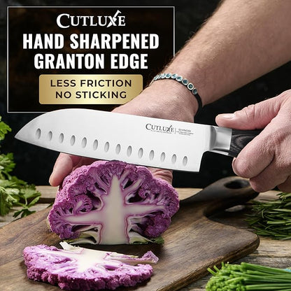 Santoku Knife – Ultra Sharp 7 Inch Meat and Vegetable Japanese Knife for Chopping, High Carbon Stainless Steel Blade, Full Tang Pakkawood Handle – Shinobi Series