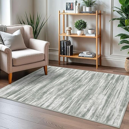 KOZYFLY Modern Abstract 3x5 Area Rug Washable Bedroom Rug Grey Green, Throw Entry Mat Non-Slip Stain Resistant Carpet Dining Room Rug with Soft Low Pile for Living Room Kitchen Bath Office