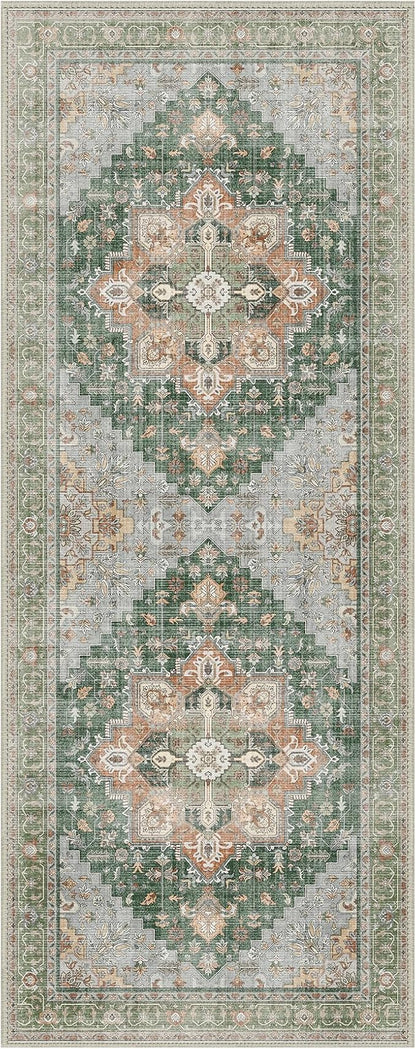 GENIMO 2x7 Runner Rugs for Hallway, Machine Washable Non Slip Vintage Rugs, Low Pile Lightweight Soft Print Rug for enrtyway, Corridor, Home Office, Kitchen,Sage Green