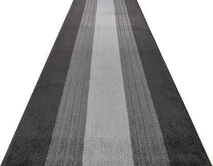 Custom Cut Hallway Runner Rug, Slip Resistant, 31 Inch Wide X Your Choice of Length, Lines Anthracite, 31 Inch X 25 feet