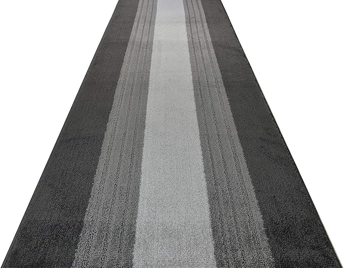 Custom Cut Hallway Runner Rug, Slip Resistant, 31 Inch Wide X Your Choice of Length, Lines Anthracite, 31 Inch X 9 feet
