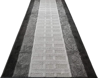 Custom Cut Hallway Runner Rug, Slip Resistant, 31 Inch Wide X Your Choice of Length, Leaves Anthracite, 31 Inch X 13 feet