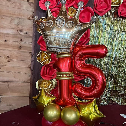 40 Inch Red Large Numbers Balloons 0-9, Self Inflating Foil Number 5 Helium Balloons for 5th Boys Girls, Big Digit 5 Balloons for Women Men Birthday Party Anniversary Graduation Supplies Decorations