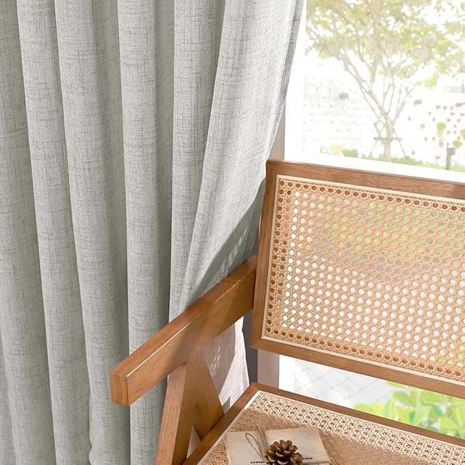 YoungsTex Light Grey Linen Curtains 90 Inch Length for Living Room, Textured Semi Sheer Window Treatments Light Filtering with Bronze Grommet for Sliding Door Dining Bedroom, 2 Panels, 52 X 90 Inch