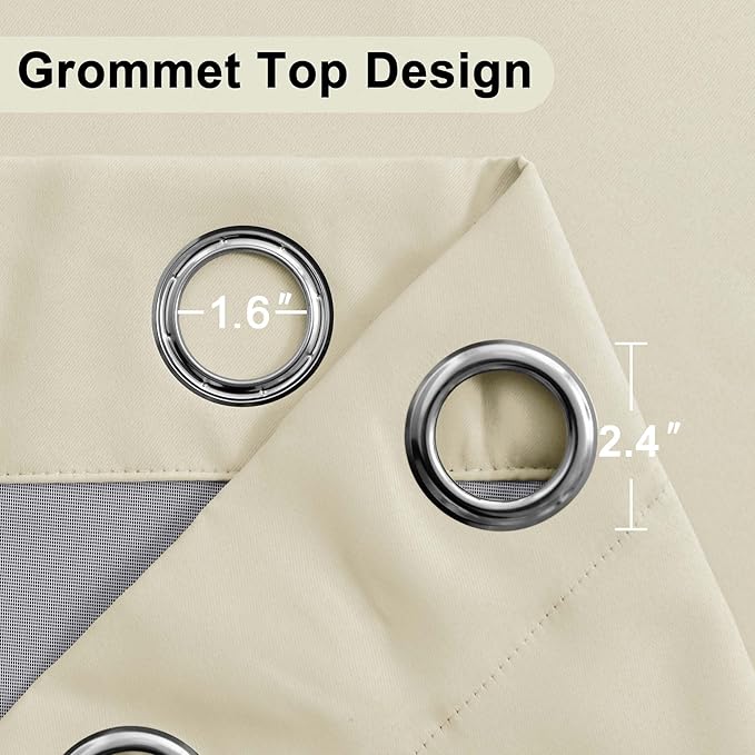 XWZO 100% Blackout Curtains with Tiebacks- 2 Thick Layers Completely Shaded Window Treatment Thermal Insulated Lined Drapes with Grommets for Bedroom/Laundry, Beige, W52 x L95, Set of 2 Panels