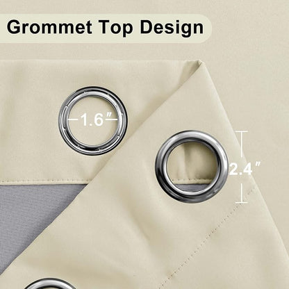 XWZO 100% Blackout Curtains 54 Inches Long with Tiebacks- Privacy Protection & Noise Blocking Window Draperies Grommet Top with Black Liner for Bedroom/Living Room, Beige, W38 x L54, Set of 2