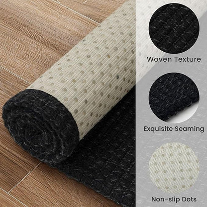 EARTHALL Runner Rug 3x18 Ft Washable Runners for Hallways Extra Long Woven Non Slip Entryway Runner Braided Kitchen Runner Indoor Outdoor Carpet Runners for Hotels, Officel, Stair, Black/Grey