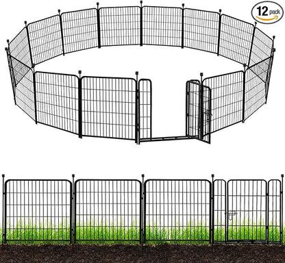ADAVIN 32 in(H) Garden Fences and Borders,1 Gate+11 Panels Dog Fence Outdoor for Yard, Temporary Fence, Flower Garden Fencing, Heavy Duty Iron Metal Animal Barrier Fences,Total 26.6 Ft(L),Black