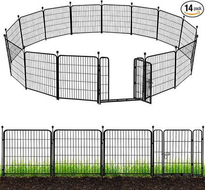ADAVIN Tall Garden Fence 40 in(H)×31 Ft(L) 14 Panels, Heavy Duty Iron Metal Fence with Gate Low Threshold, Dogs Rabbit Fences Outdoor Camping, Flower Bed Fencing Border, Temporary Black Yard Fences