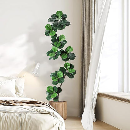 Garvee Fiddle Leaf Fig Tree 7ft Tall Artificial Tree with White Planter，Faux Floor Plant, Indoor Fake Plants for Home Office Decor