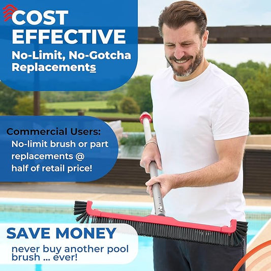 ProTuff 22" Pool Brush Head – 12 Pack – Lifetime 490 'Promise – Sturdy Bristles, Tough on Algae, Dirt & Grime – Cleans 3X Faster – Extra-Wide Pool Scrubber Brush with Pole Attachment Option
