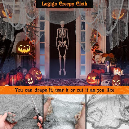 Legigo 6 Pack Grey Halloween Creepy Cloths Cheesecloths, Spooky Black Mesh Fabric Cheese Cloths for Crafts, Scary Gauze Fabric for Party Supplies Home Wall Doorway Outdoor Yard Decor