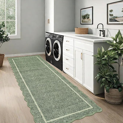 GarveeHome Scalloped Washable Runner Rug 2x6 Runner Modern Non Slip Kitchen Rugs Farmhouse Entryway Rug Soft Bathroom Rugs Stain Resistant Carpet for Laundry Bedroom 2 ft x6 ft Greyish Green