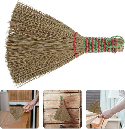 Sosoport Natural Straw Whisk Broom with Handle Handheld Braided Brush for Indoor Cleaning High-Density Bristles for Sweeping Floors Furniture Beds in Living Bedroom Kitchen and Sturdy