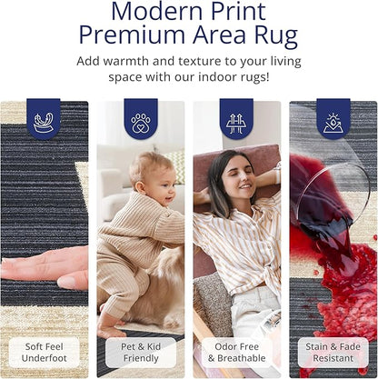 Abani Austin Collection Navy Area Rug - 5' x 8' - Block Checkered Pattern, Non-Shedding - Easy to Clean, Durable for Living Rooms, Dining Rooms & Bedrooms, Pet & Kid Friendly