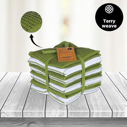 AMOUR INFINI Dish Cloths for Washing Dishes Set of 8 - Highly Absorbent, Super Soft Kitchen Dishcloths - Reusable Quick Dry Dish Rags for Cleaning & Drying Kitchen Linens (12x12 Inch - Green)