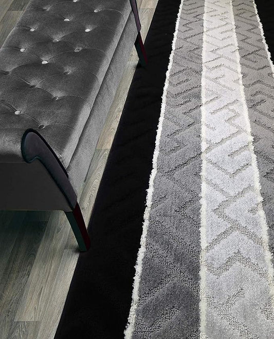 12 Ft Long Black - Grey Kitchen Hallway Runner Rug, Non-Slip Washable 26" X 12' Rubber Backed Carpet, Custom Size Floor Mat for Entryway Stairs Bedroom Bathroom