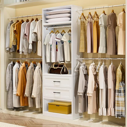 78.7" H Metal Closet System with 2 Drawers, 4.6-7.8 FT Closet Organizer with 5 Hanging Rods, Walk In Closet Organizer System, Built-in Wardrobe Clothes Rack