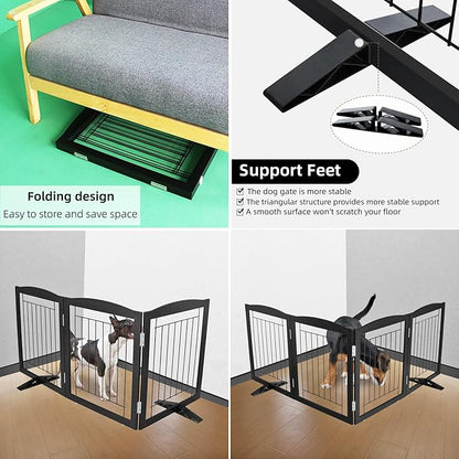 ZJSF Freestanding Dog Fence Indoor, Foldable Dog Gate for Doorways, Stairs or Hallways, Sturdy Wood Extra Wide Pet Gate with Support Feet for The House, Black, 24 "Height-3 Panels
