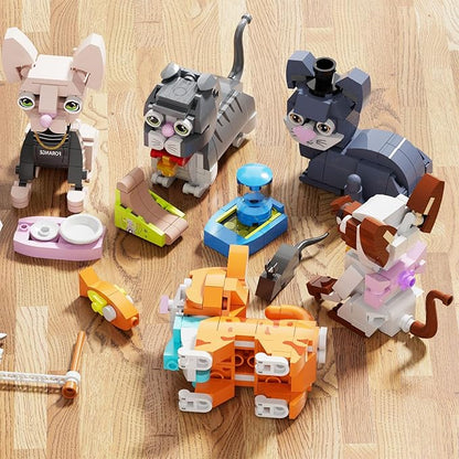 6pack Party Favors Mini Cats Building- Compatible with Lego Cute Animal, Adorable Animals Building Sets, Party Favors Birthday Gift for Kids 8-12 (773 PCS)