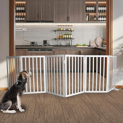 Dog Gate Indoor, Freestanding Dog Fence for The House, Doorways, Hallways,or Stairs,Pet Gate Foldable Wooden,Expandable 32" Height 6 Panels,Grey