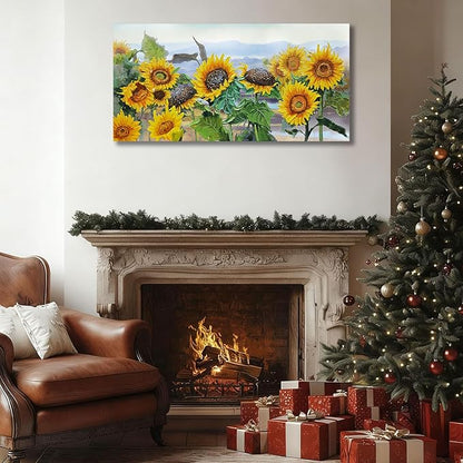 Ardemy Sunflower Canvas Wall Art Yellow Large Floral Pictures Wall Decor Flowers Rustic Paintings Artwork for Living Room Bedroom Bathroom Dinnng Room Office Home, 40"x20"