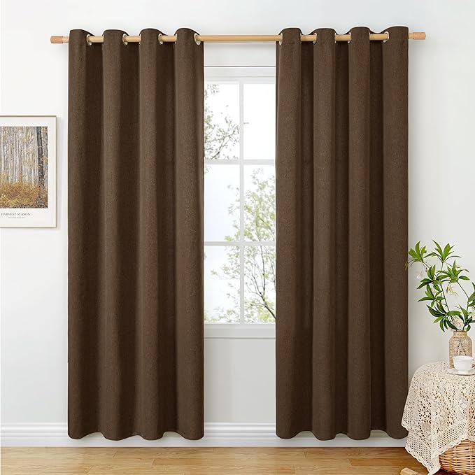 BGment Brown Linen Curtains for Living Room 80 Inches Long, Chocolated Light Filtering Drapes with Grommet for Bedroom Dining Privacy Non See Through, 2 Panels, Each 52 Inch Wide
