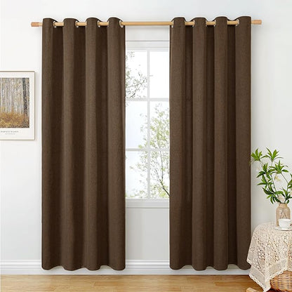 BGment Brown Linen Curtains for Living Room 80 Inches Long, Chocolated Light Filtering Drapes with Grommet for Bedroom Dining Privacy Non See Through, 2 Panels, Each 52 Inch Wide