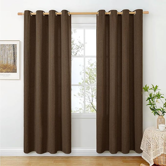 BGment Brown Linen Curtains for Living Room 80 Inches Long, Chocolated Light Filtering Drapes with Grommet for Bedroom Dining Privacy Non See Through, 2 Panels, Each 52 Inch Wide