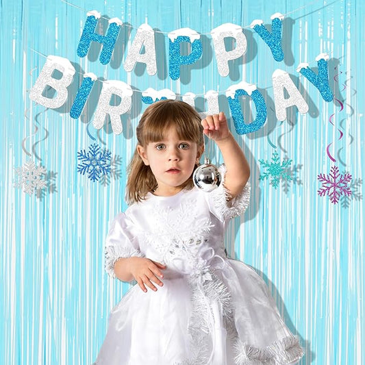 BRAVESHINE Foil Fringe Curtains Backdrop - 2Pcs Pastel Blue Streamers Tinsel Backdrop for Christmas/Winter’s Snowflake/Frozen/Boy/Under Sea/Shark/Mermaid/Bachelorette/Birthdays Party Decorations