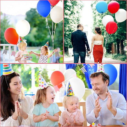 TecUnite 100 Pcs Red White Blue Latex Balloons 15.7 Inch Colorful Round Balloons for 4th of July Decorations Independence Day Patriotic Wedding Birthday Party Decoration