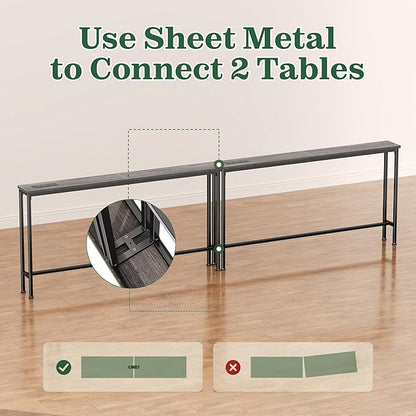 SUPERJARE 110.2 Inch Sofa Table with Power Outlets and USB-C Ports, 5.9 Inch Narrow Console Tables, Entryway Hallway Couch Tables with Storage, Behind Sofa, Small Spaces, Living Room, Grey
