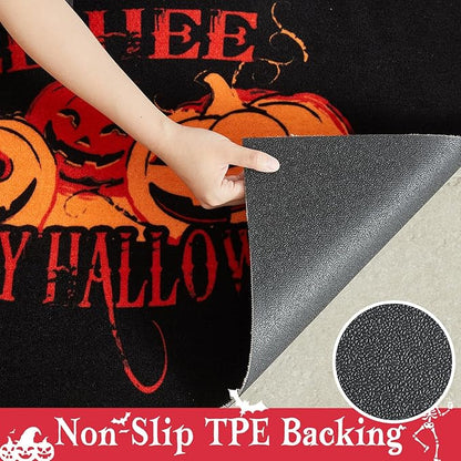 Halloween Door Mat, Halloween Pumpkin Doormat Outdoor Front Door Entrance Absorbent Entry Mat with Non Slip Backing, 17''x30'', Pumpkins Black