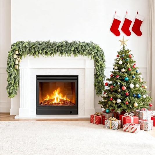 6FT Lifelike Cedar Christmas Garland,Artificial Realistic Faux Green Cedar Pine Garland,Thick and Lush,Soft Bendable, for Home Fireplace Indoor/Outdoor Christmas Holiday Party Decorations