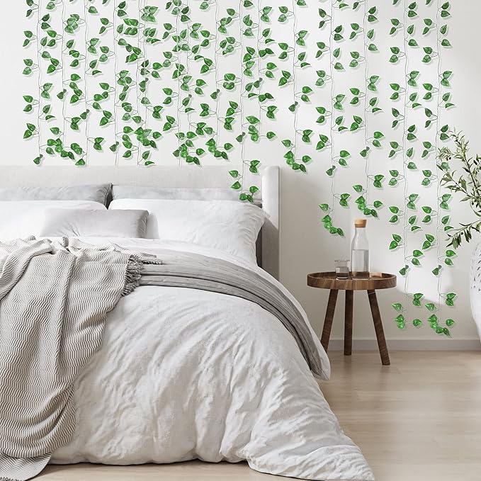 1080 Feet 144 Pack Fake Greenery Hanging Garland, Ivy Leaf Plants, Vine Leaves, Fake Flowers Foliage for Bedroom Garden Wall Decor