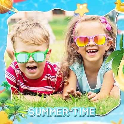 GKTZ Kids Sunglasses Party Favors - Boys Girls Age 3-8 Birthday Goodie Bags Stuffers, Neon Sunglasses with UV 400 Protection for Kids Classroom Favors - 24 Packs